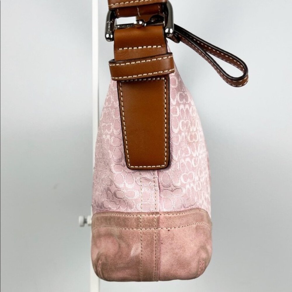 Coach Y2K Baby Pink Signature Monogram Suede Jacquard Hobo Shoulder Bag F10945 - Picture 2 of 16